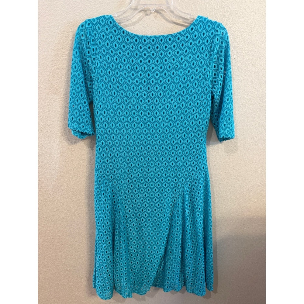 Rabbit Rabbit Rabbit Designs Teal Geometric Lace‎ A Line Dress Size 8 - Picture 5 of 5